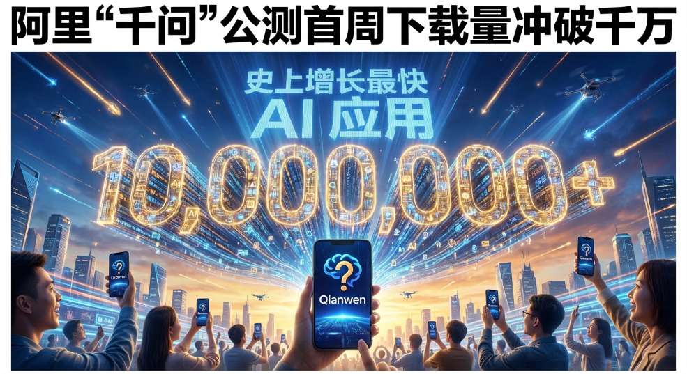 阿里“千问”公测首周下载量冲破千万，成史上增长最快 AI 应用