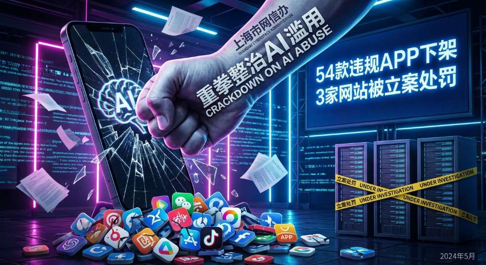 上海市网信办重拳整治 AI 滥用：54 款违规 App 下架，3 家网站被立案处