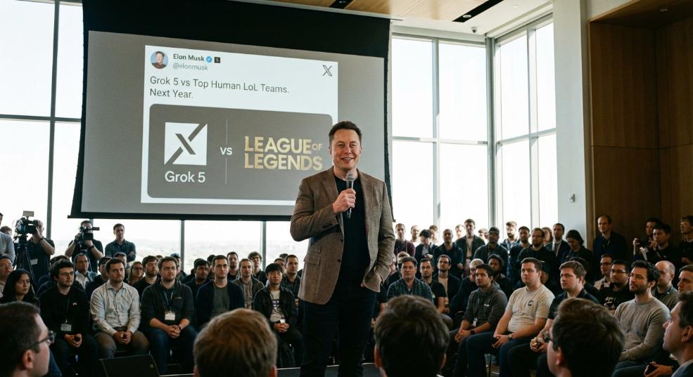 马斯克宣布 AI模型 Grok 5 明年将挑战《英雄联盟》顶级人类战队第一张图