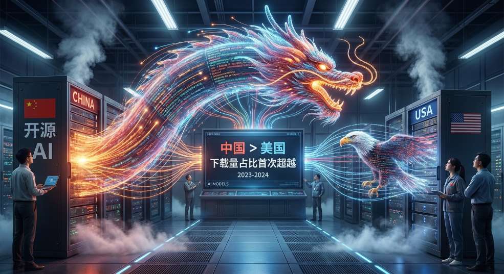 研究：过去一年中国开源 AI 模型下载量占比首次超越美国