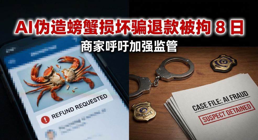 顾客 AI伪造螃蟹损坏骗退款被拘 8 日，商家呼吁加强监管