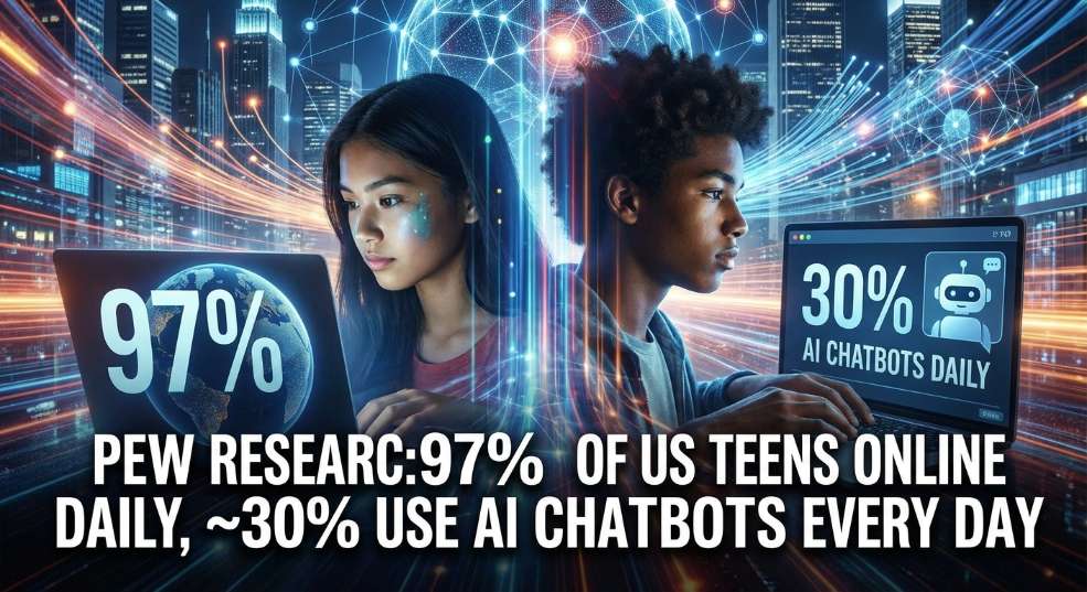 皮尤研究：97% 的美国青少年每天都上网，约三成每天都用 AI 聊天机器人