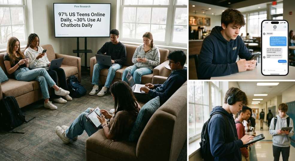 皮尤研究:97% 的美国青少年每天都上网,约三成每天都用 AI 聊天机器人 皮尤研究:97% 的美国青少年每天都上网,约三成每天都用 AI 聊天机器人第一张图