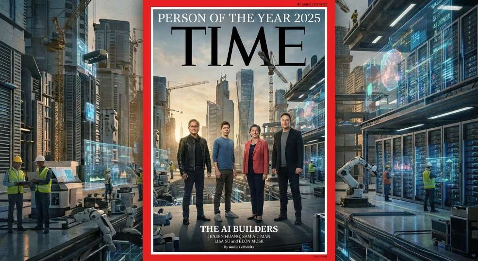 《时代》周刊 2025 年度人物颁给“AI 建设者”，黄仁勋、奥尔特曼、苏姿丰、马斯克登上封面第二张图