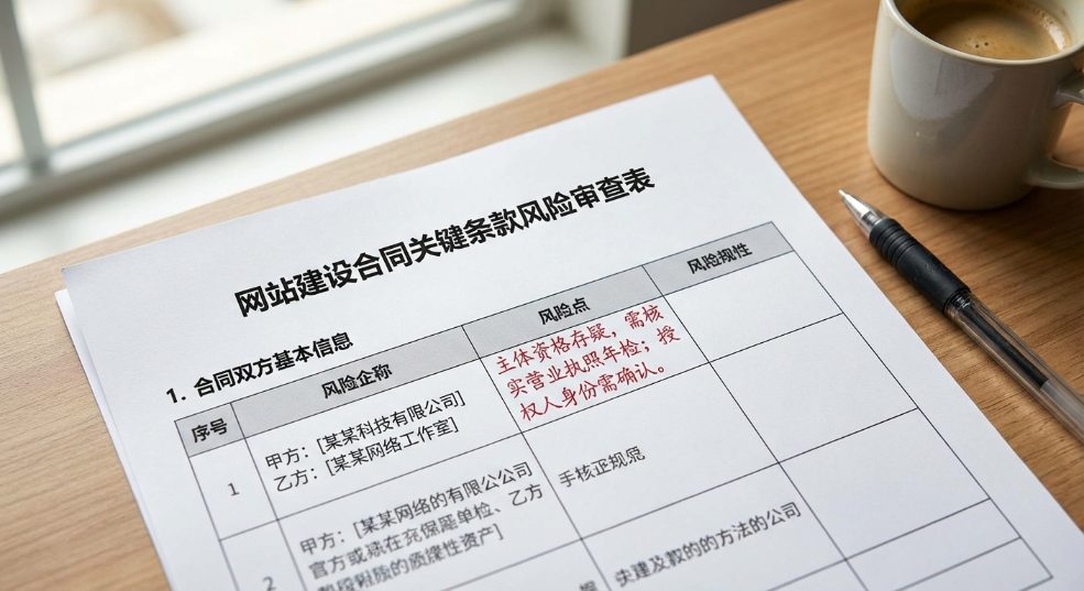 网站建设合同关键条款风险审查表第一张图