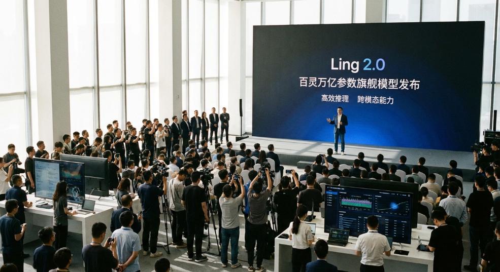 百灵发布万亿参数旗舰模型，高效推理与跨模态能力全面升级第一张图