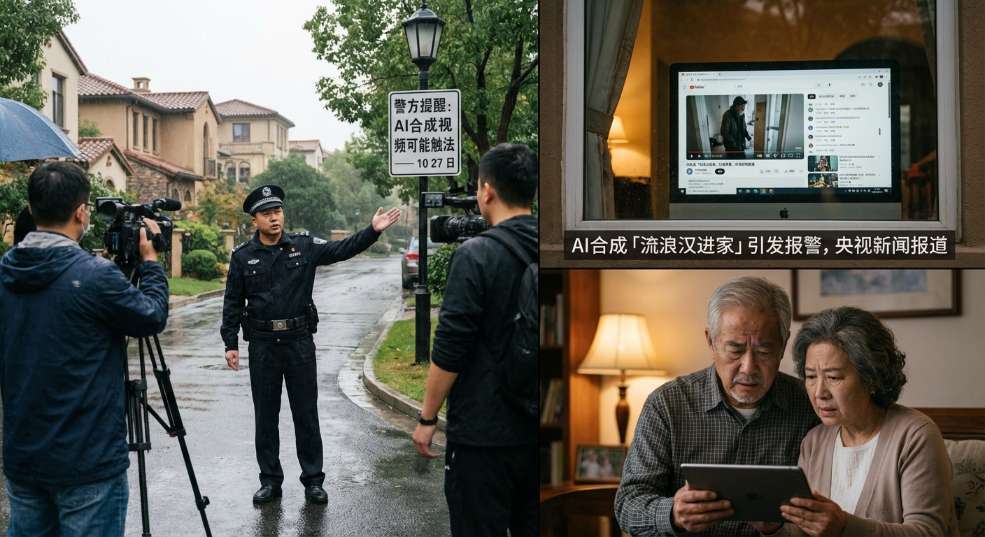 AI合成「流浪汉进家」引发报警，警方提醒或涉违法第二张图