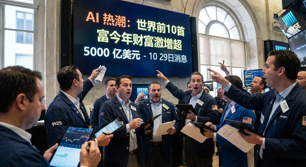 受惠于“AI 热潮”，世界前 10 首富今年财富激增超 5000 亿美元第一张图