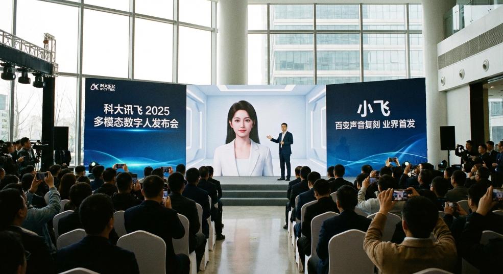科大讯飞推出全新多模态数字人“小飞”，业界首发“百变声音复刻”第一张图