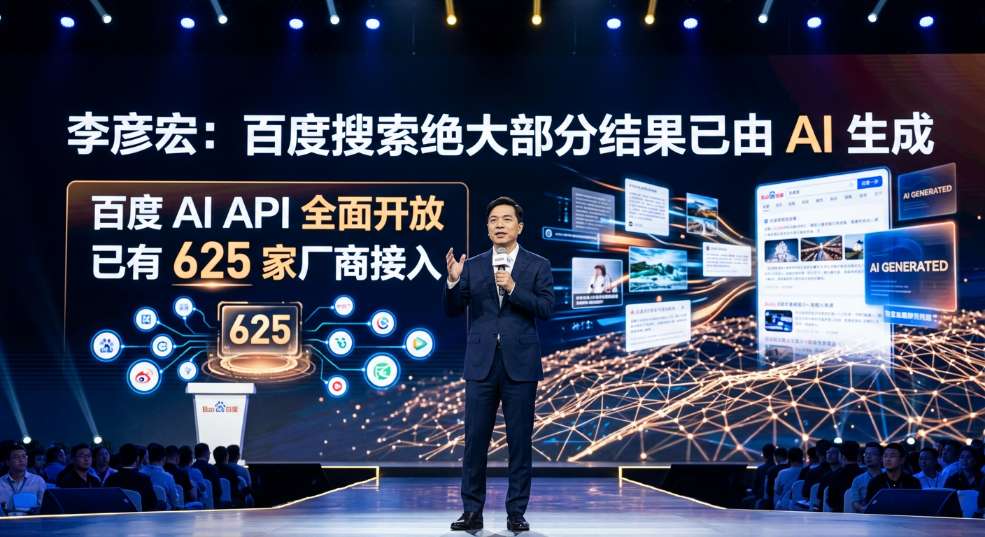 李彦宏：百度搜索绝大部分结果由 AI 生成，AI API 全面开放已有 625 