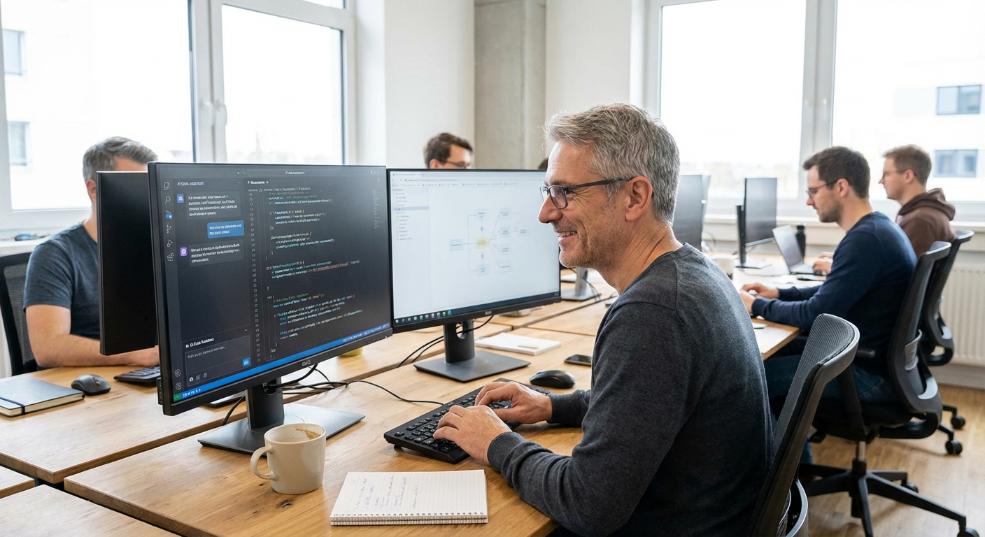 老程序员爱用 AI 写代码：调查显示超三成资深工程师一半代码靠 AI 生成第一张图