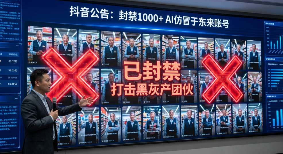 抖音出现大量 AI 仿冒于东来内容，封禁 1000 多个黑灰产团伙账号第二张图