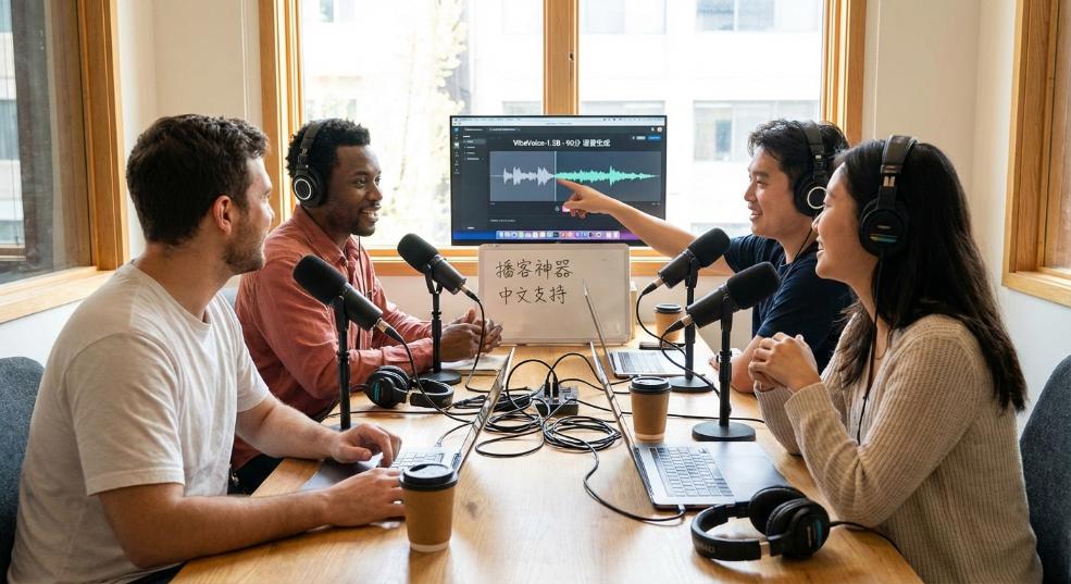 播客神器:微软开源 VibeVoice-1.5B 音频模型,支持中文、可生成 90 分钟 4 人聊天语音 播客神器:微软开源 VibeVoice-1.5B 音频模型,支持中文、可生成 90 分钟 4 人聊天语音第一张图