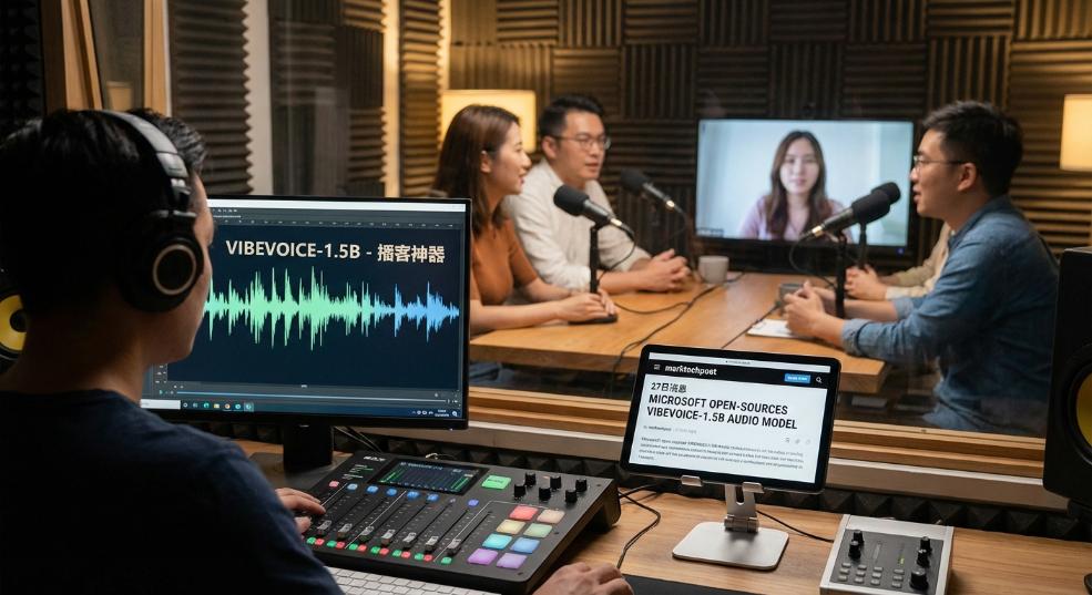 播客神器:微软开源 VibeVoice-1.5B 音频模型,支持中文、可生成 90 分钟 4 人聊天语音 播客神器:微软开源 VibeVoice-1.5B 音频模型,支持中文、可生成 90 分钟 4 人聊天语音第二张图