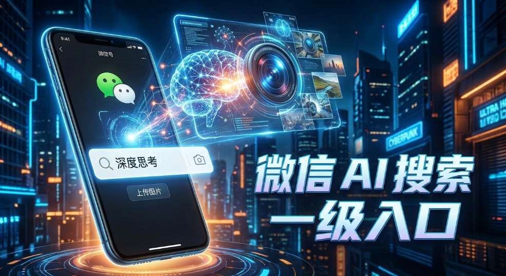 微信 AI 搜索进入一级入口，可选择深度思考、上传图片等