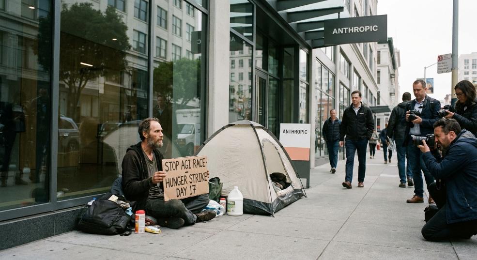 已绝食 17 天，美国男子在 Anthropic 总部外呼吁其停止 AGI 竞赛第一张图