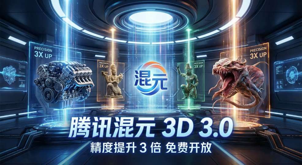 腾讯混元 3D 3.0 AI 模型发布：建模精度提升 3 倍，免费开放使用