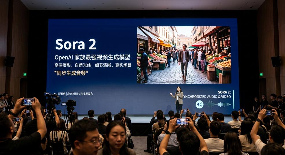 OpenAI 推出家族最强视频生成模型 Sora 2，还能同步生成音频第一张图