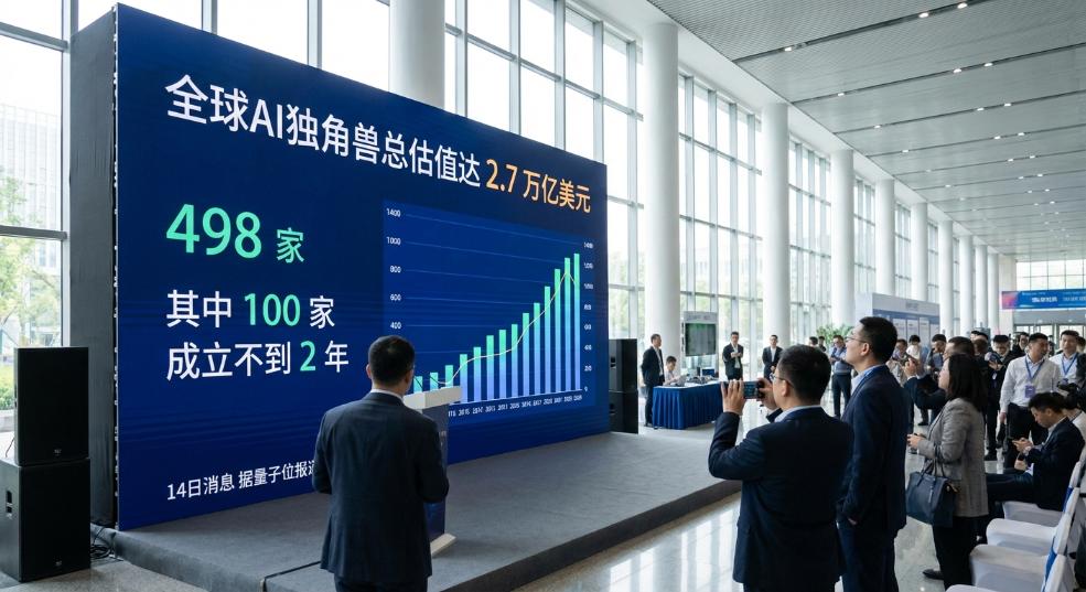 AI 独角兽总估值达 27000 亿美元，其中 100 家成立不到 2 年第一张图