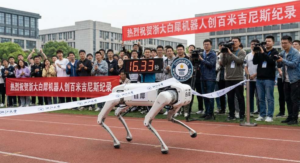 16.33 秒完成百米冲刺！浙大四足机器人“白犀”破吉尼斯世界纪录第一张图