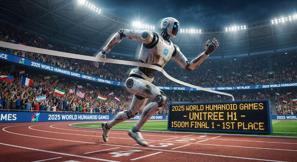 2025 世界人形机器人运动会：宇树拿下 1500 米田径决赛第 1 组第一名