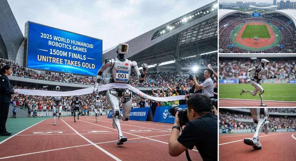2025 世界人形机器人运动会:宇树拿下 1500 米田径决赛第 1 组第一名 2025 世界人形机器人运动会:宇树拿下 1500 米田径决赛第 1 组第一名第二张图