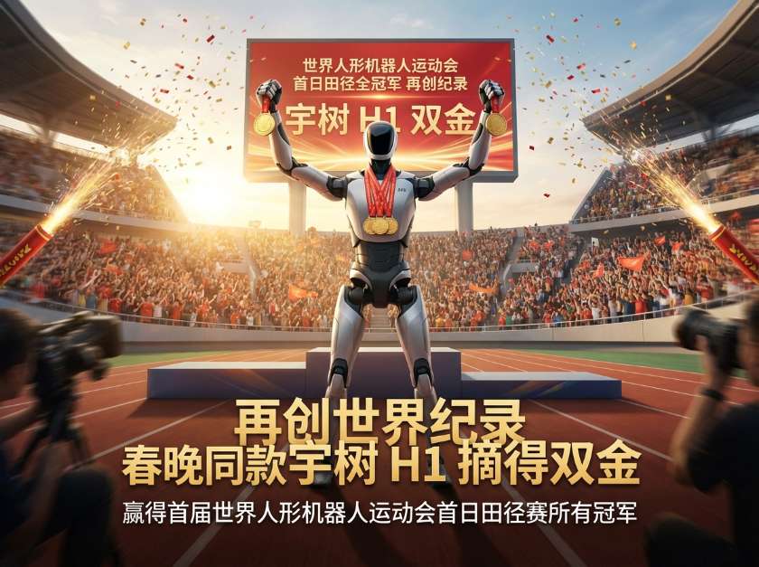 再创世界纪录：春晚同款宇树 H1 摘得双金，赢得首届世界人形机器人运动会首日田径