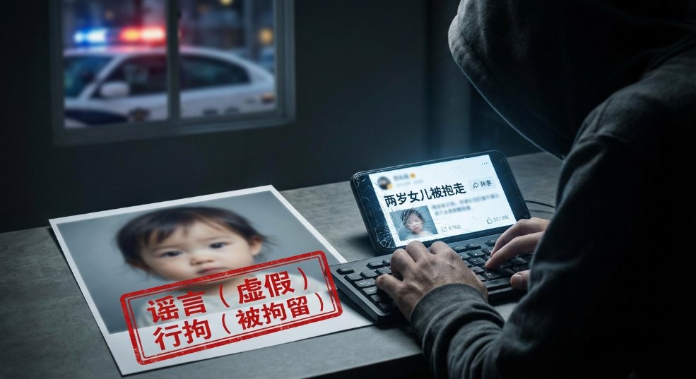 为博取网络关注利用 AI 编造“2 岁女儿被抱走”，发布者被行拘