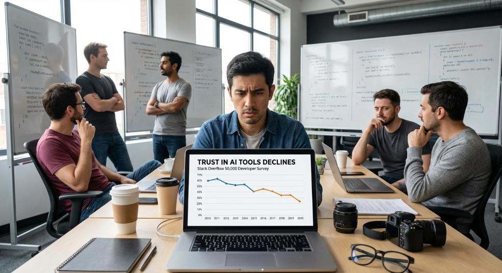 Stack Overflow 五万人大规模调查显示，开发者对 AI 工具信任度开始下降第一张图