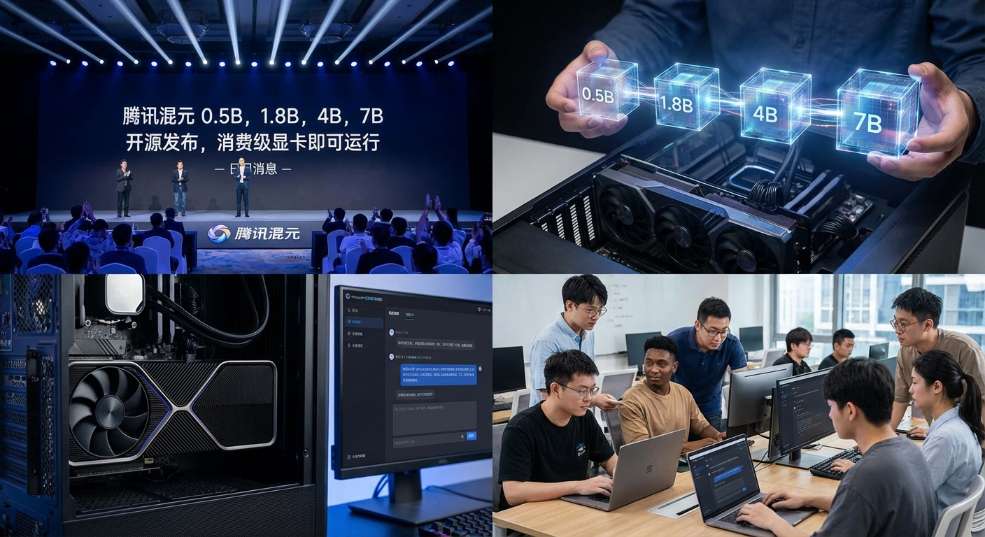 腾讯混元 0.5B、1.8B、4B、7B 模型开源发布，消费级显卡即可运行第二张图