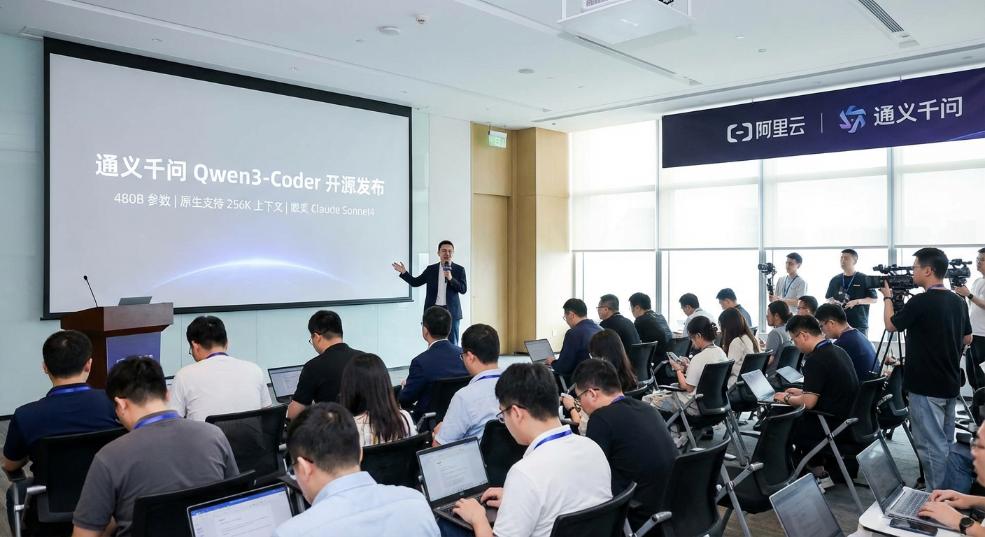 阿里云通义千问 Qwen3-Coder 宣布开源：480B 参数、原生支持 256K 上下文，可与 Claude Sonnet4 媲美第一张图