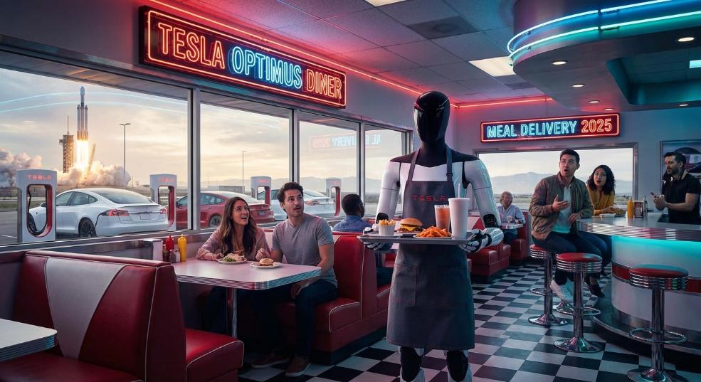 马斯克：超级充电餐厅的特斯拉人形机器人 Optimus 明年将晋升为送餐员