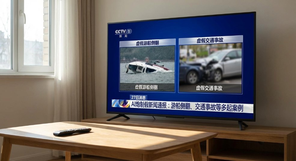 游船侧翻、交通事故？央视通报多起 AI 炮制假新闻第一张图