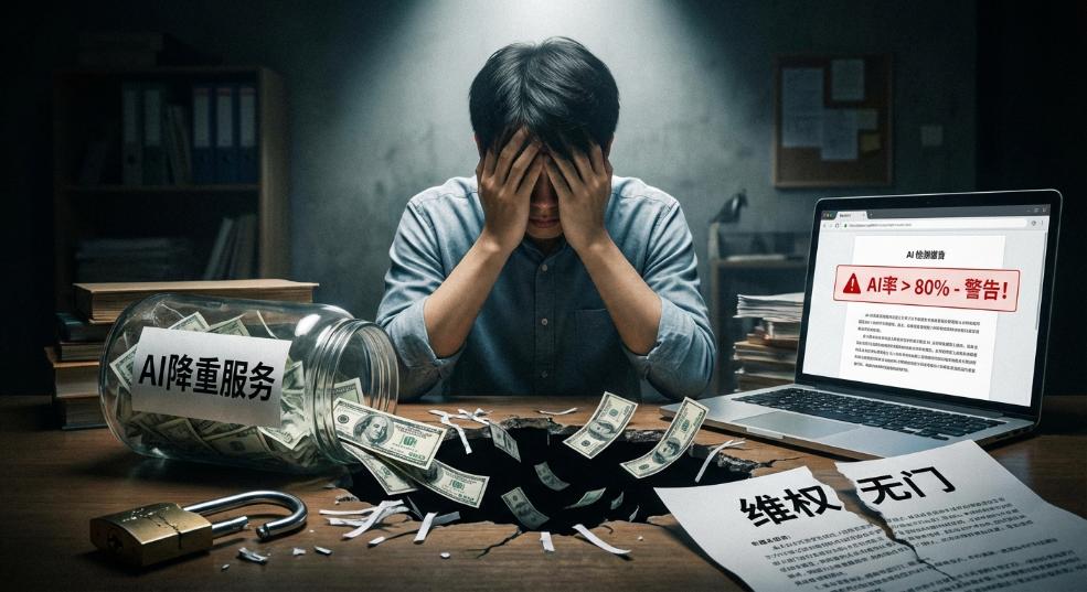 “代降论文 AI 率”乱象曝光：学生花费不菲却维权无门