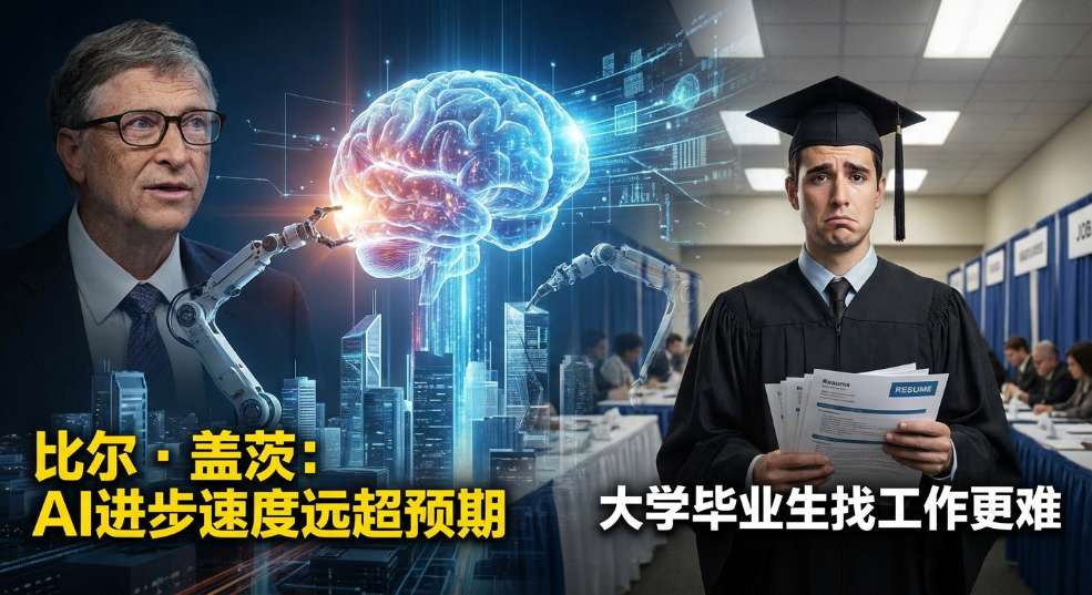 比尔・盖茨：AI 进步速度远超预期，大学毕业生找工作更难