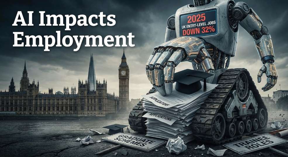 AI 冲击就业：报告称 2025 英国初级职位招聘数较 2022 年降低 32%