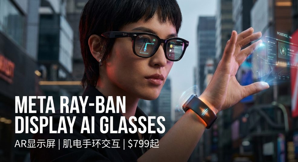 Meta 推出雷朋 Display AI 眼镜：自带显示屏、肌电手环交互，799