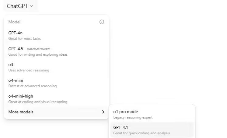 OpenAI 升级 ChatGPT AI聊天机器人，GPT-4.1 编程专家模型登场